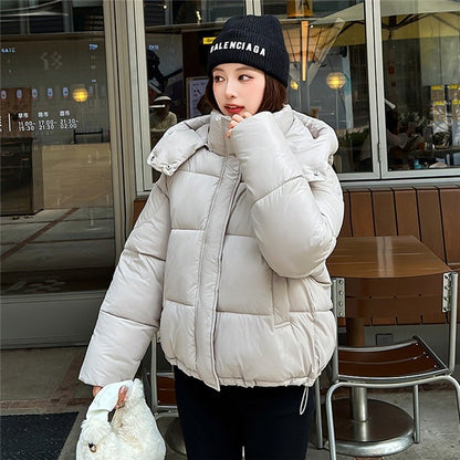 Elegant Fluffy Hooded Cotton Jacket Puffer Jacket Coat Warm Commute