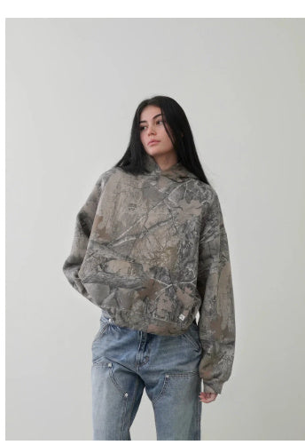 Pull ample à capuche imprimé pour femme, pull à manches longues