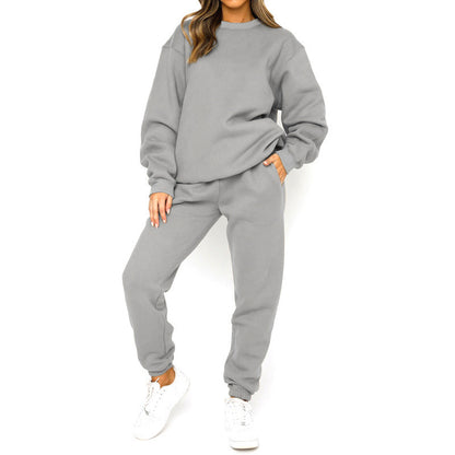 Ensemble deux pièces sweat-shirt ras du cou, doublé polaire, décontracté et tendance
