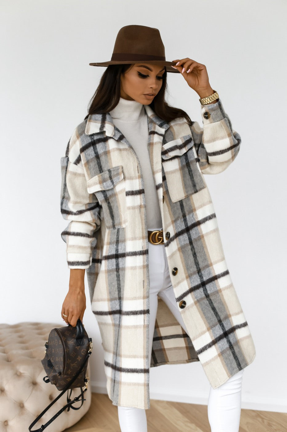Manteau long en laine à carreaux, décontracté et chaud, à revers boutonnés bien lire les descriptions sur chaque article pour choisir votre bonne grandeur