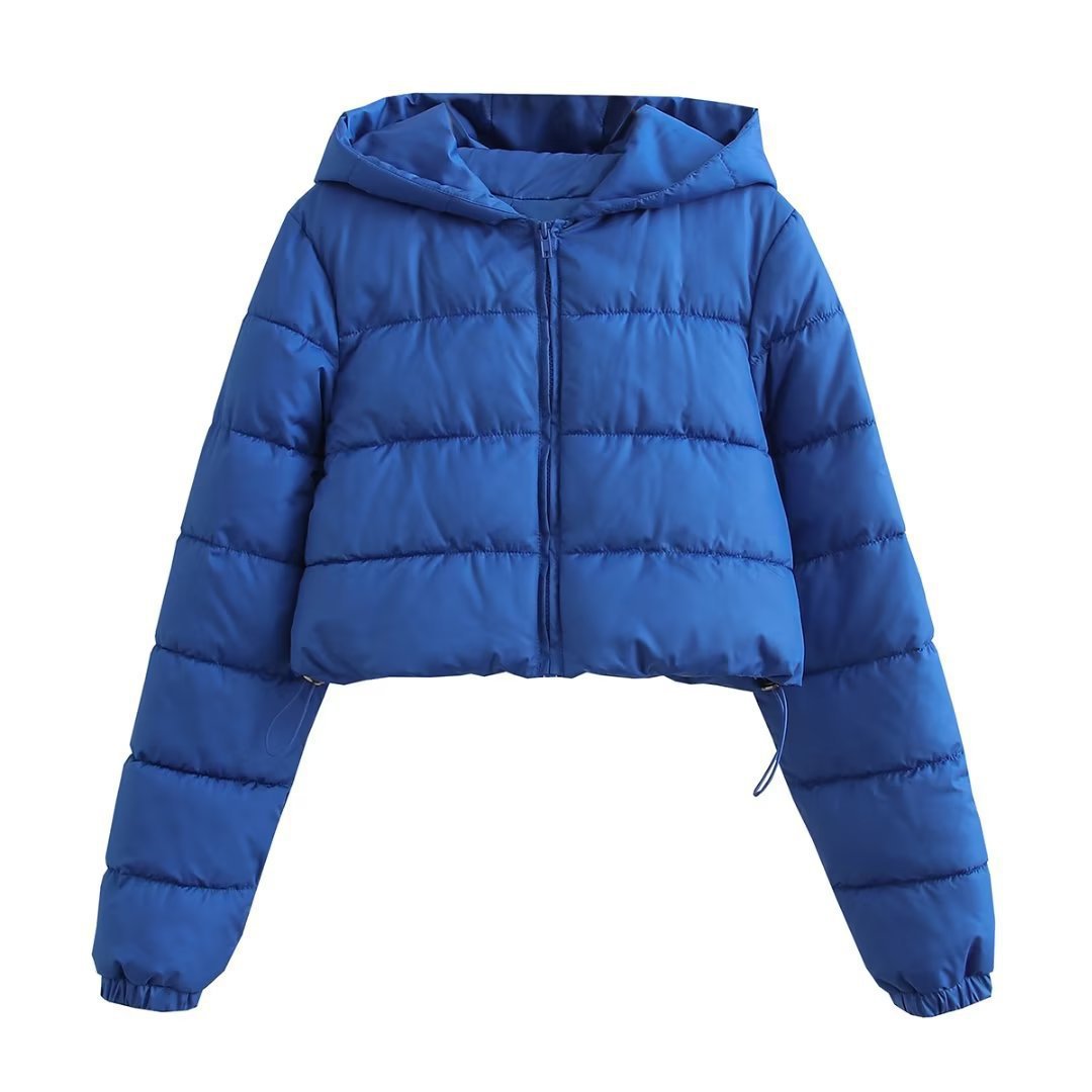 Womens Short Multi-Colored Cotton Puffer Jacket With Hood