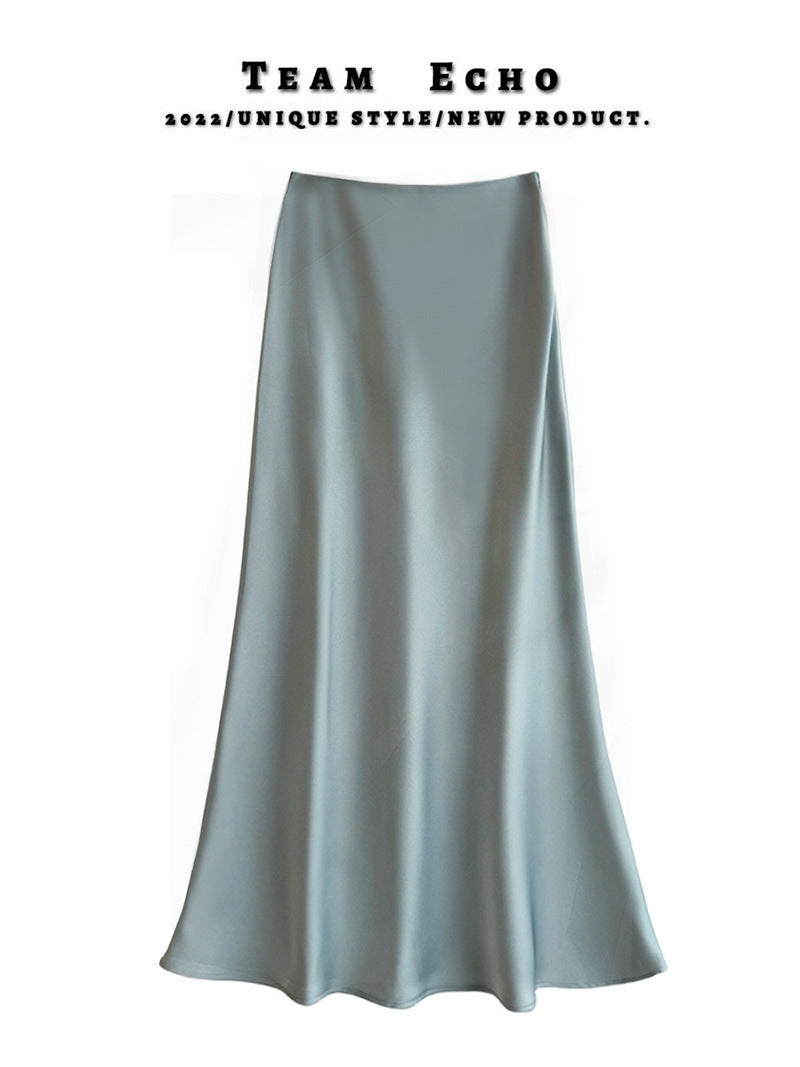 High Waist Slimming Mid-length Satin Acetate Silky Skirt