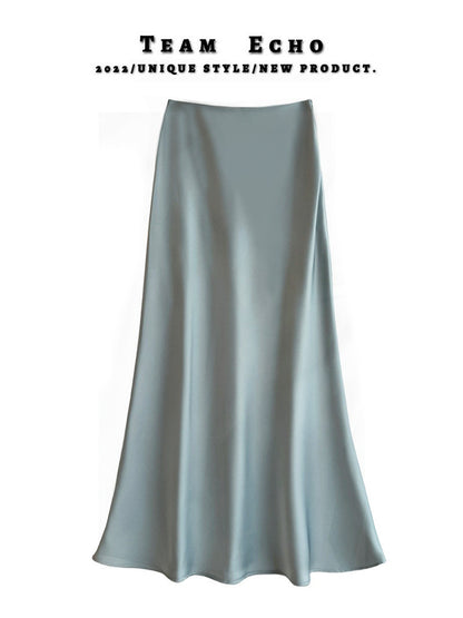 High Waist Slimming Mid-length Satin Acetate Silky Skirt