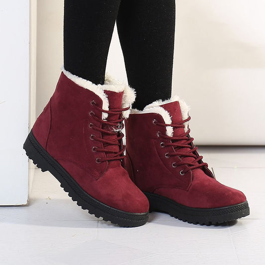 Bottes de neige d'hiver avec bottines en peluche chaudes pour femmes cute et cozy