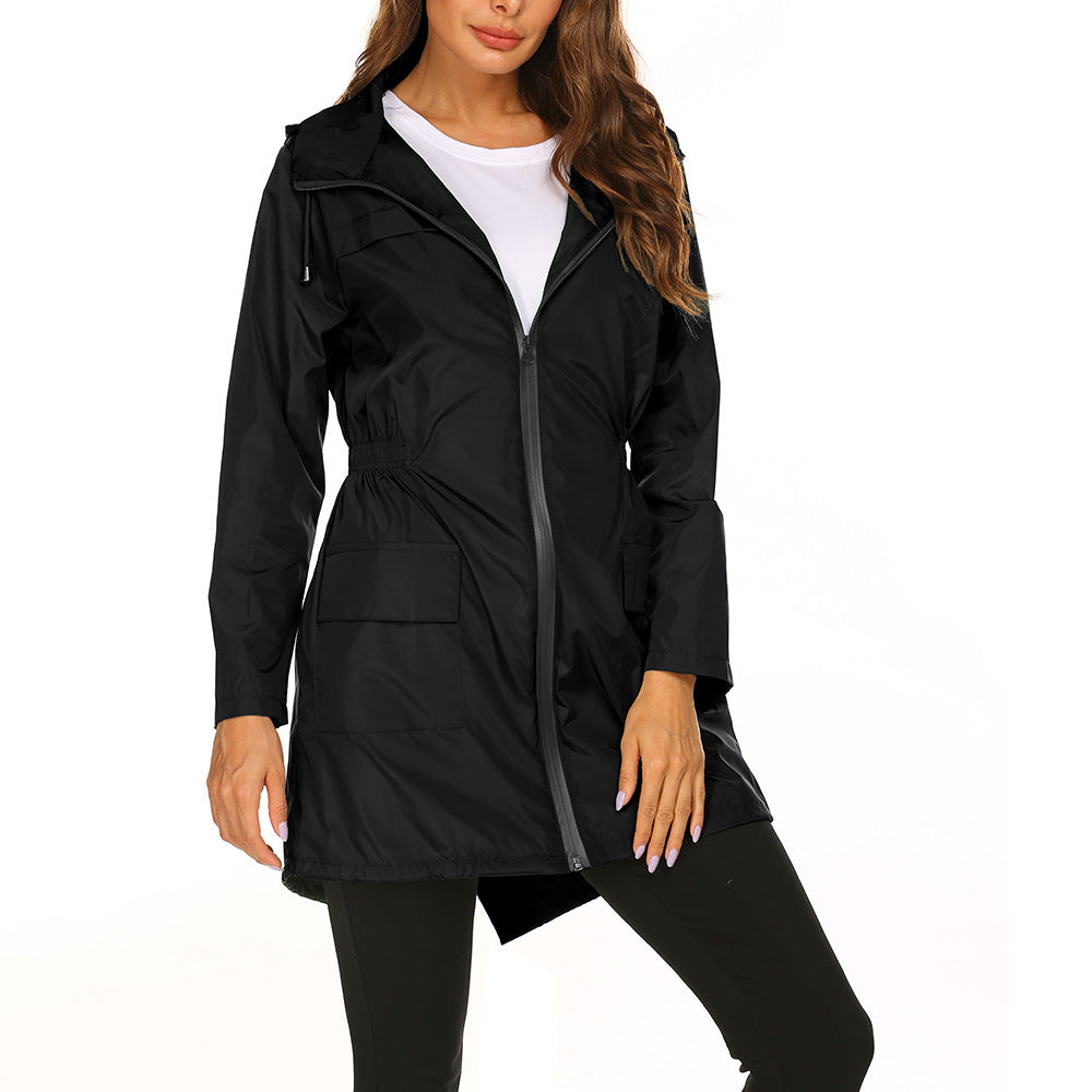 Veste imperméable légère à capuche pour femme, coupe-vent, couleur unie