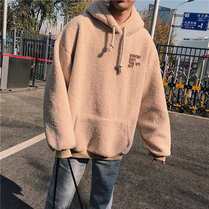Pull en laine d'agneau pour homme, veste polaire épaisse à capuche pour homme