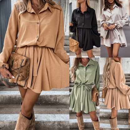 Combinaison ample décontractée à manches longues et col chemisier pour femme, vêtements de loisirs d'automne