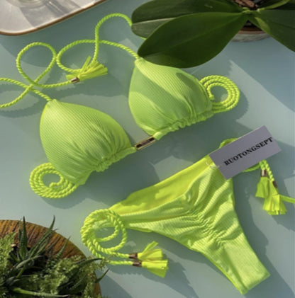 Solid Color Braided Swimsuit Multicolor European And American Bikini