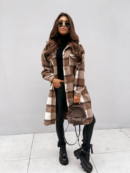 Manteau long en laine à carreaux, décontracté et chaud, à revers boutonnés bien lire les descriptions sur chaque article pour choisir votre bonne grandeur