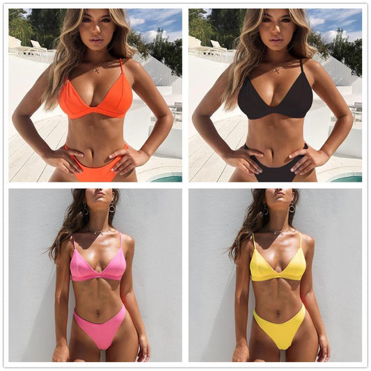 European And American Solid Color Triangle Bikini