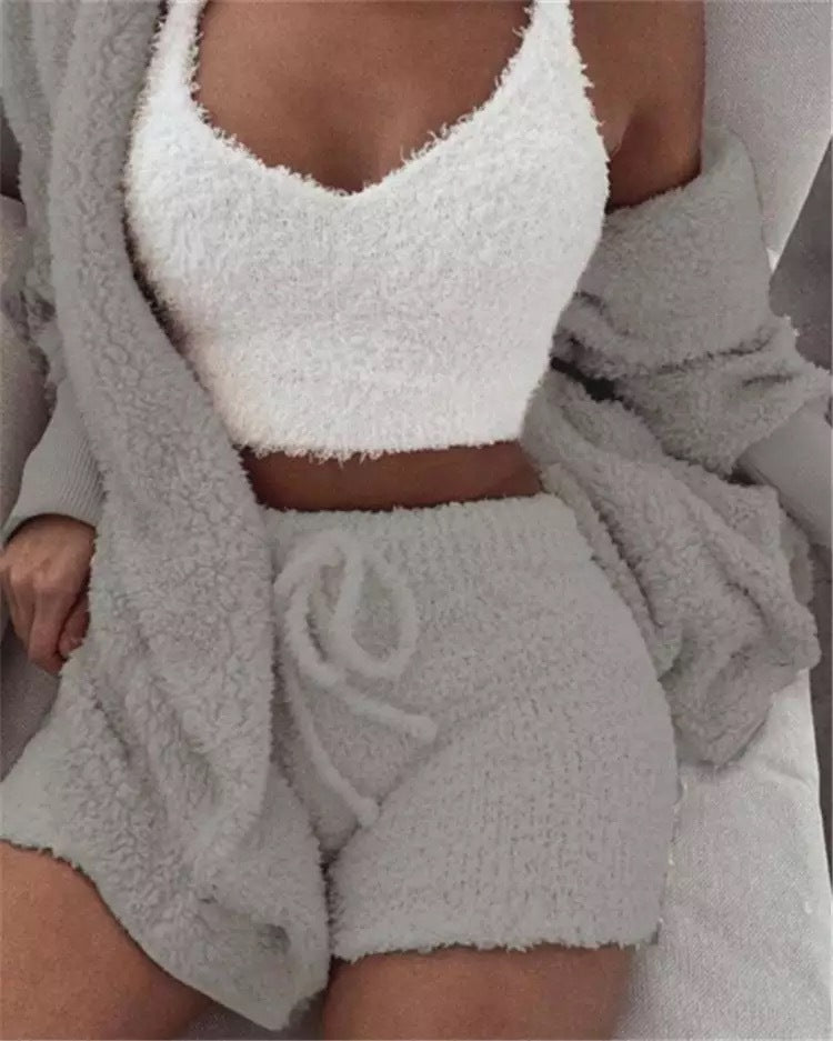 Ensemble pyjama décontracté et sexy pour femme, tenue d'hiver, doux et chaud, manches longues, nombril exposé, gilet et short