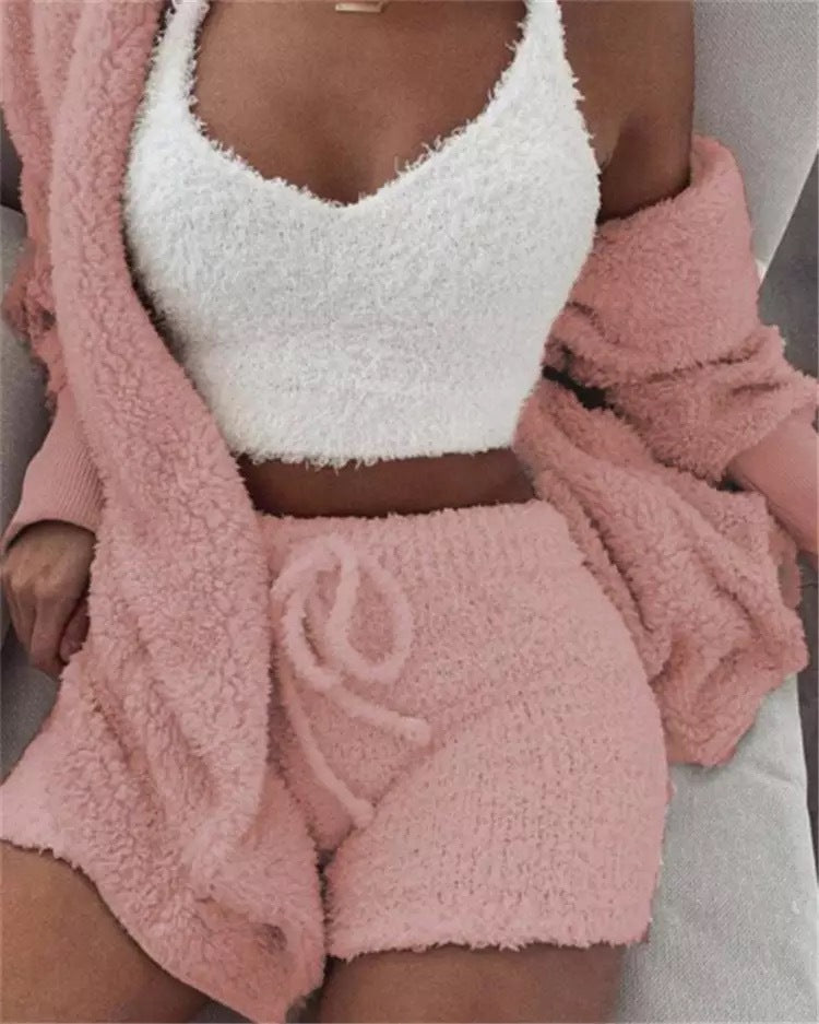 Ensemble pyjama décontracté et sexy pour femme, tenue d'hiver, doux et chaud, manches longues, nombril exposé, gilet et short