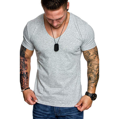 T-shirt col V décontracté pour homme, couleur unie, grande taille, style sport