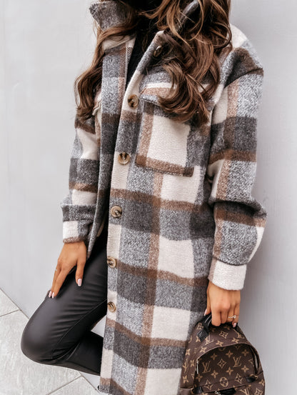 Manteau long en laine à carreaux, décontracté et chaud, à revers boutonnés bien lire les descriptions sur chaque article pour choisir votre bonne grandeur