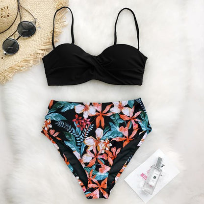 European And American Bikini Print Swimsuit