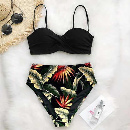 European And American Bikini Print Swimsuit