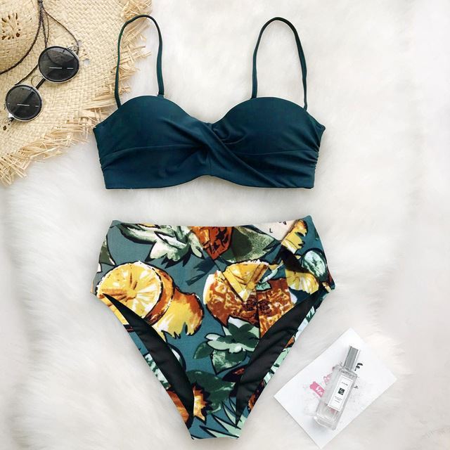 European And American Bikini Print Swimsuit