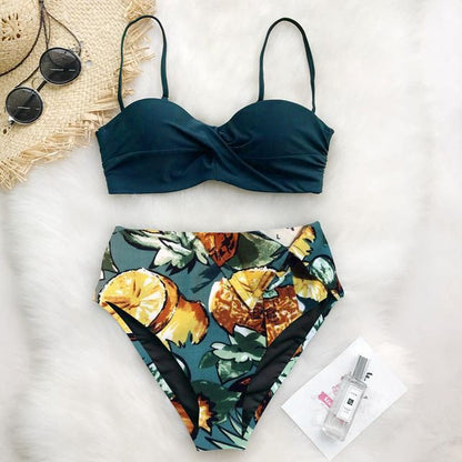 European And American Bikini Print Swimsuit