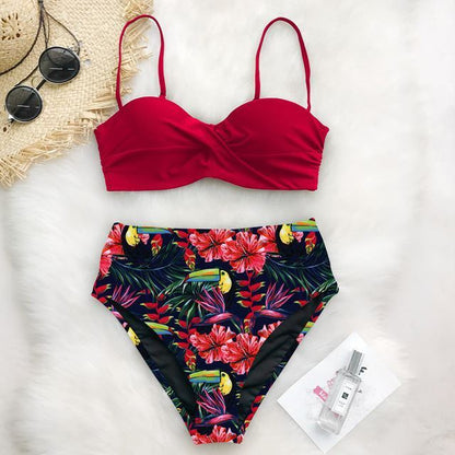European And American Bikini Print Swimsuit