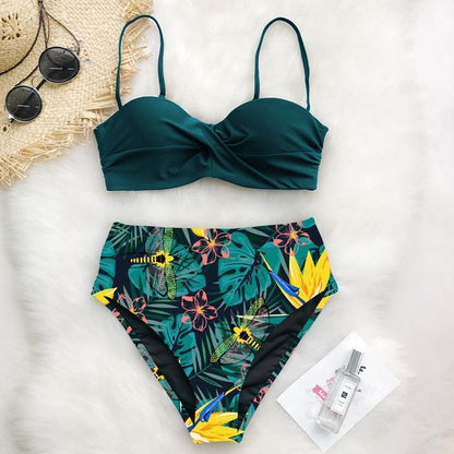 European And American Bikini Print Swimsuit