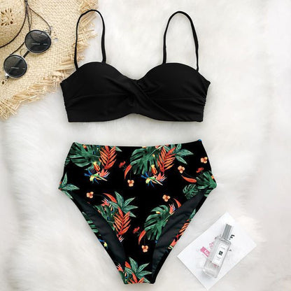 European And American Bikini Print Swimsuit
