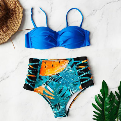 European And American Bikini Print Swimsuit