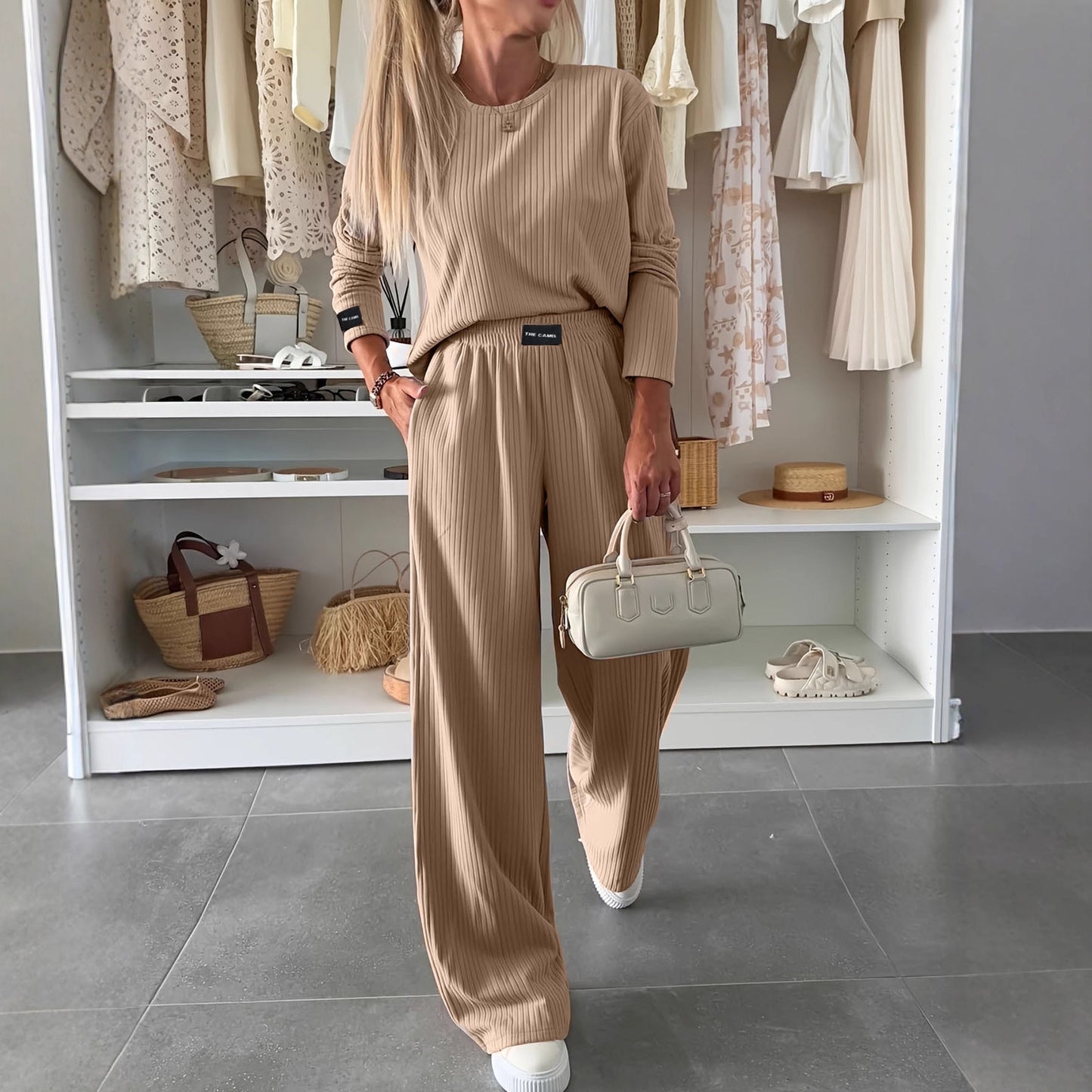 High Waist Drooping Narrow Version Casual Straight Pants Suit
