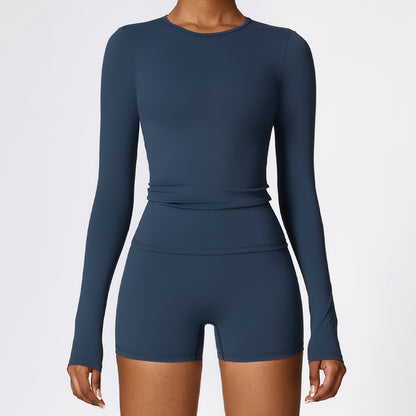 Pull slim à manches longues pour femme, vêtement de sport, de yoga, de fitness et de mode