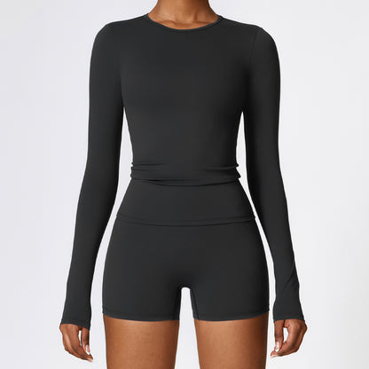 Pull slim à manches longues pour femme, vêtement de sport, de yoga, de fitness et de mode