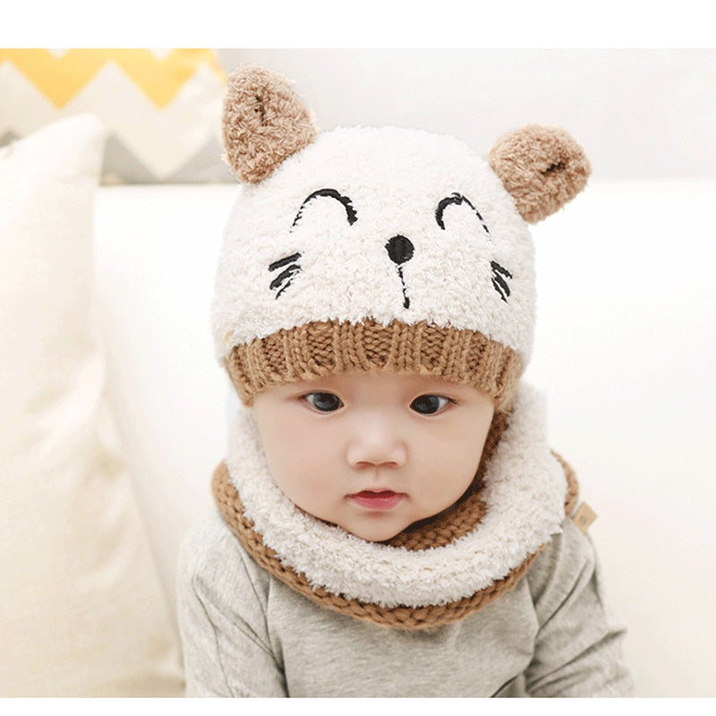 Tuque et foulard en laine,cute, chaud et confortable pour bébé