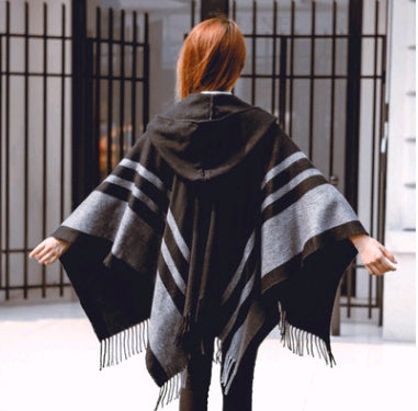 châle à capuche pour femme, châle épais à double usage, chaud et à pompon, collection automne et hiver