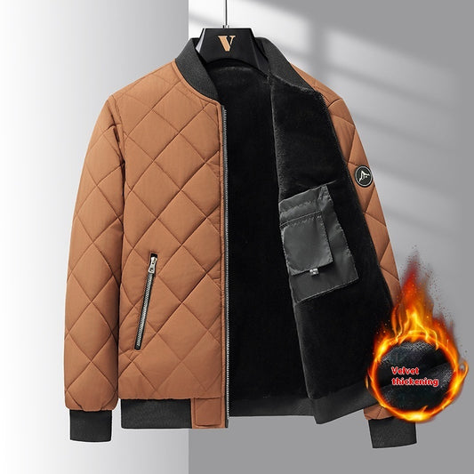 Manteau d'hiver en coton à coutures rhombiques pour homme, veste de baseball épaisse et chaude, décontractée, couleur unie