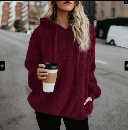 Pull à capuche à manches longues de couleur unie,chaud et confortable.