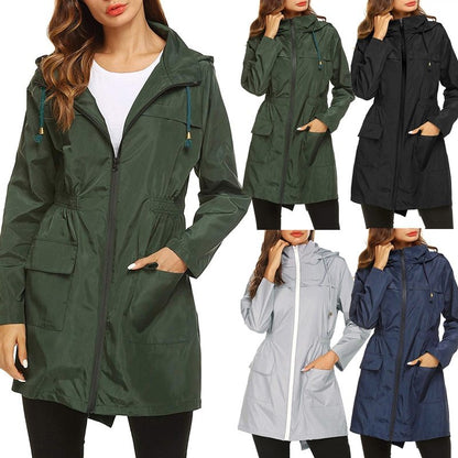 Veste imperméable légère à capuche pour femme, coupe-vent, couleur unie