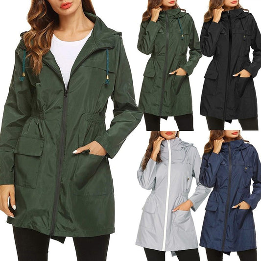 Veste imperméable légère à capuche pour femme, coupe-vent, couleur unie