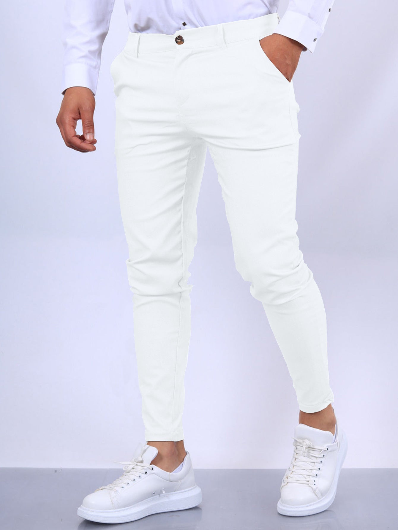 Pantalon slim boutonné pour homme, tendance, uni
