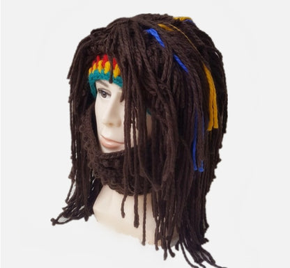 Chapeaux en laine tricotés faits à la main pour fête d'Halloween, barbe, perruques pour hommes et femmes