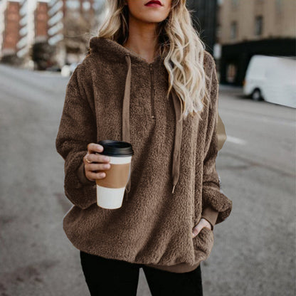 Sweat à capuche polaire à manches longues pour femme, style polaire, chaud, avec poches zippées, collection automne-hiver