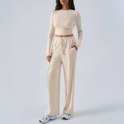 Pantalon décontracté à jambes larges et taille haute, couleur unie, moulant, tendance