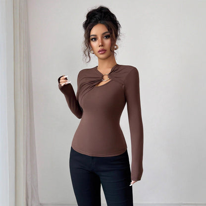 Haut slim asymétrique à bordure creuse en métal fashion tendance pour femme