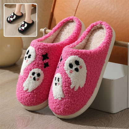 Chaussons d'intérieur antidérapants en coton pour femme, motif fantôme de dessin animé d'Halloween