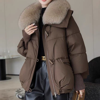 Doudoune en coton rembourrée pour femme, manteau épais à col court en fourrure, vêtements d'hiver
