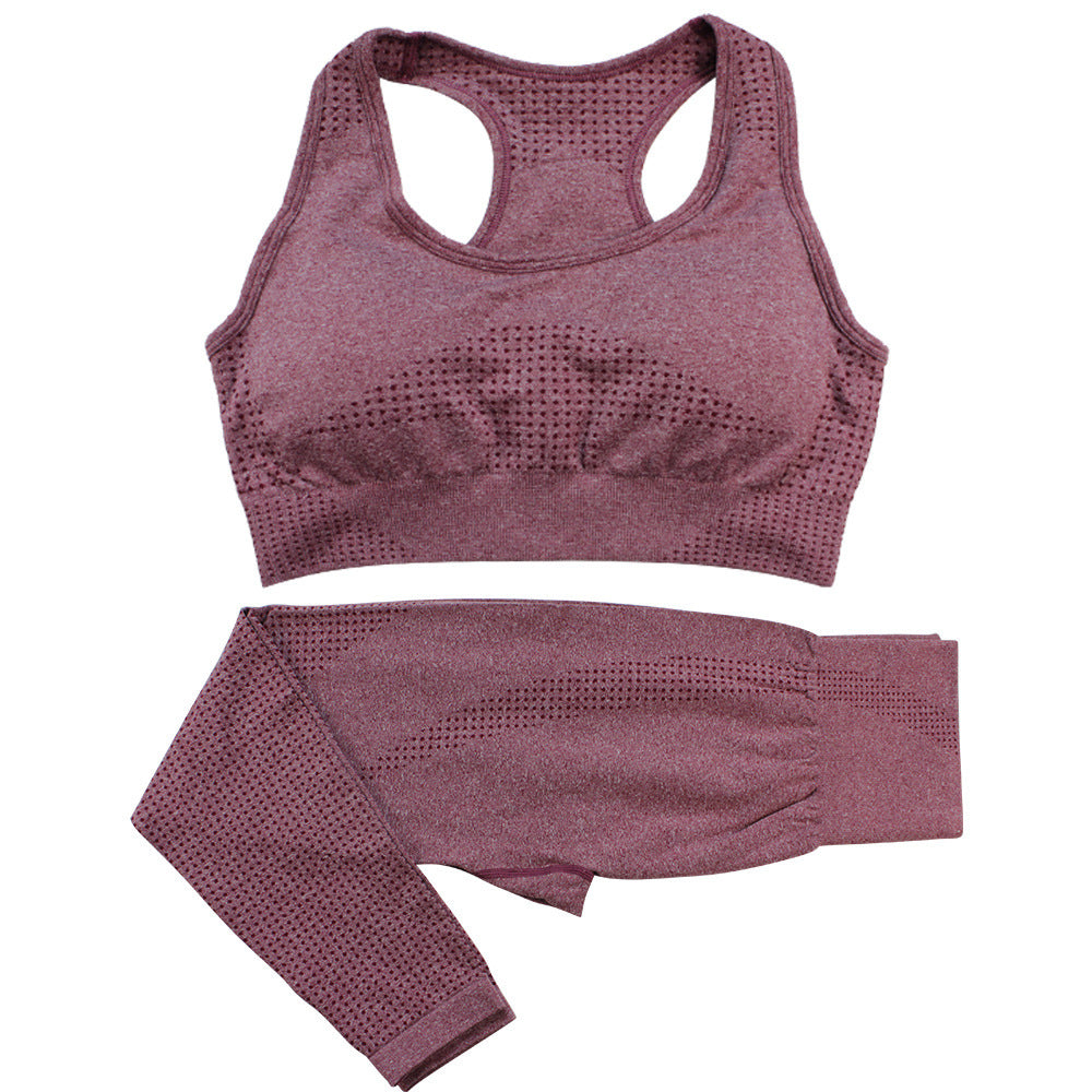 Ensemble de yoga 2 pièces sans couture pour femmes, survêtement, leggings taille haute, vêtements de sport, haut court de fitness, combinaisons de sport, ensemble de gymnastique