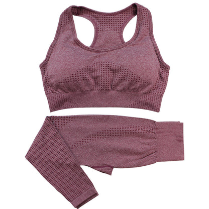 Ensemble de yoga 2 pièces sans couture pour femmes, survêtement, leggings taille haute, vêtements de sport, haut court de fitness, combinaisons de sport, ensemble de gymnastique