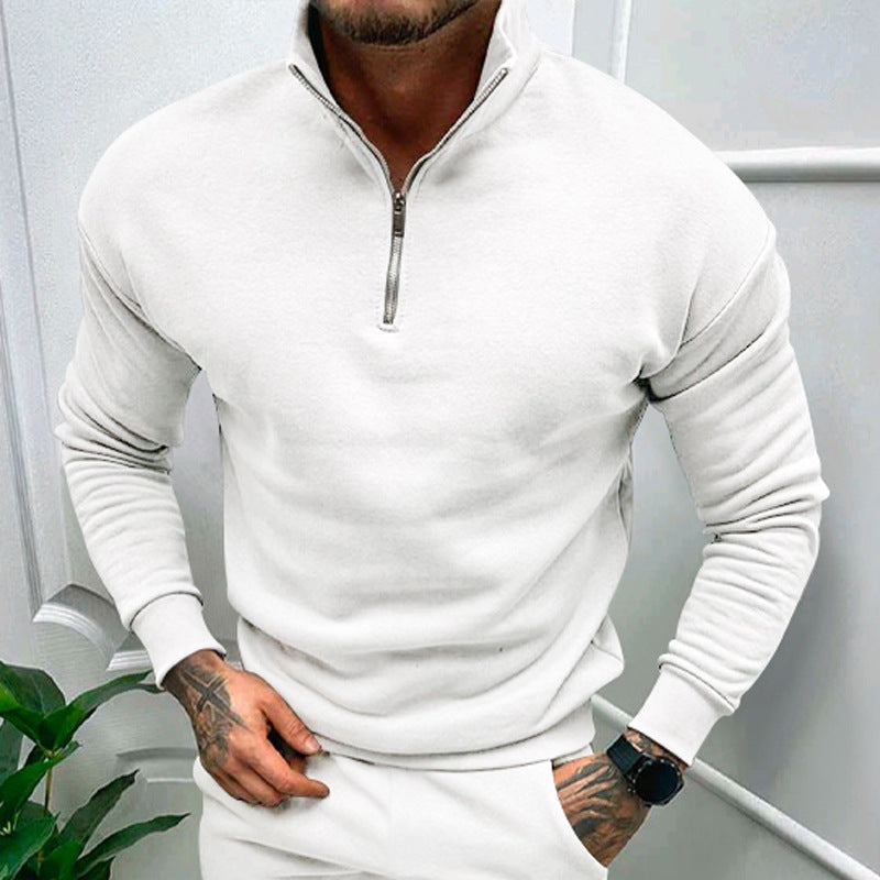 Sweat-shirt zippé de couleur unie pour homme, haut à manches longues doublé polaire, automne et hiver