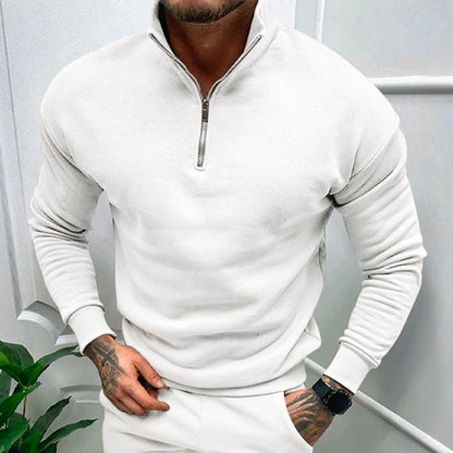 Sweat-shirt zippé de couleur unie pour homme, haut à manches longues doublé polaire, automne et hiver