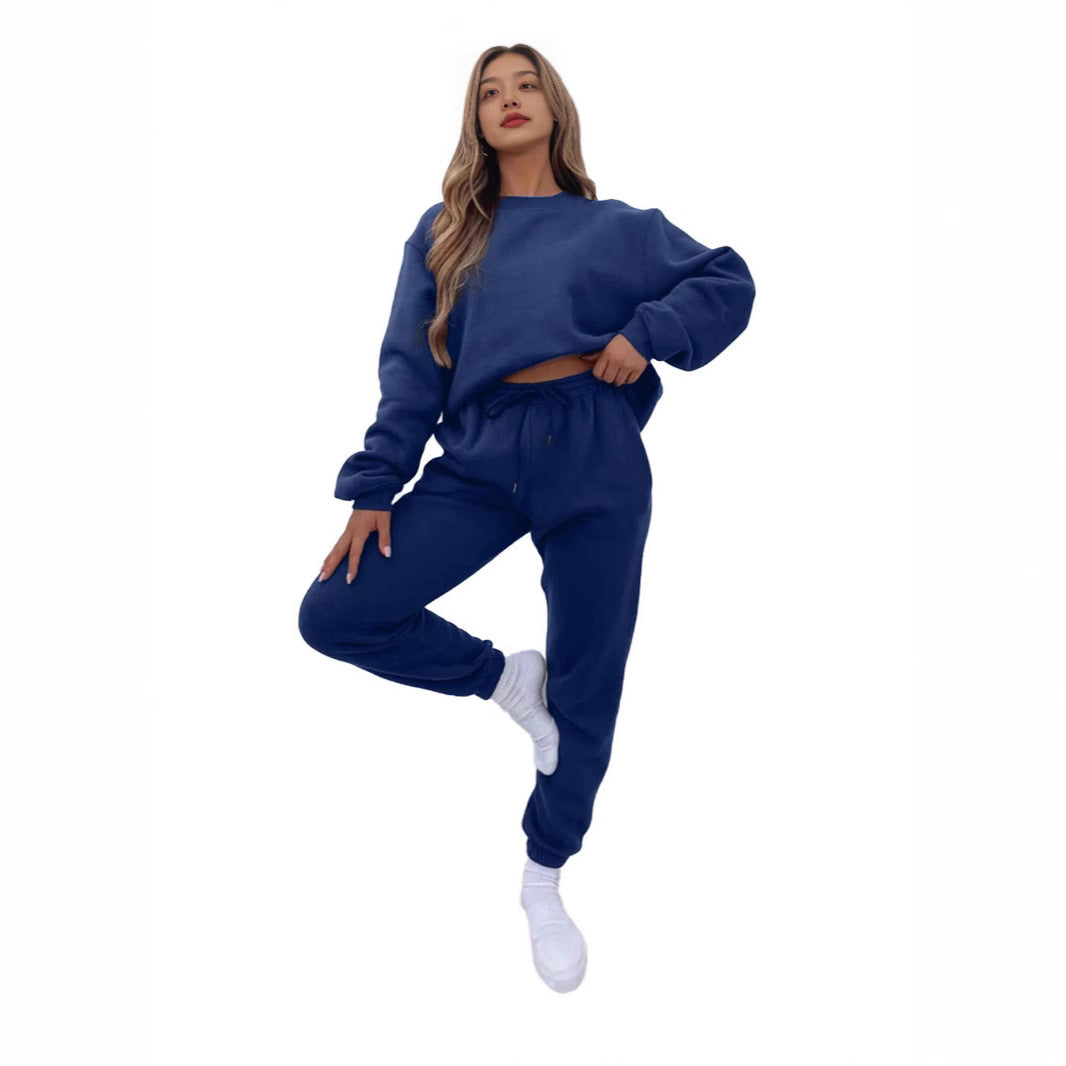 Ensemble deux pièces sweat-shirt ras du cou, doublé polaire, décontracté et tendance