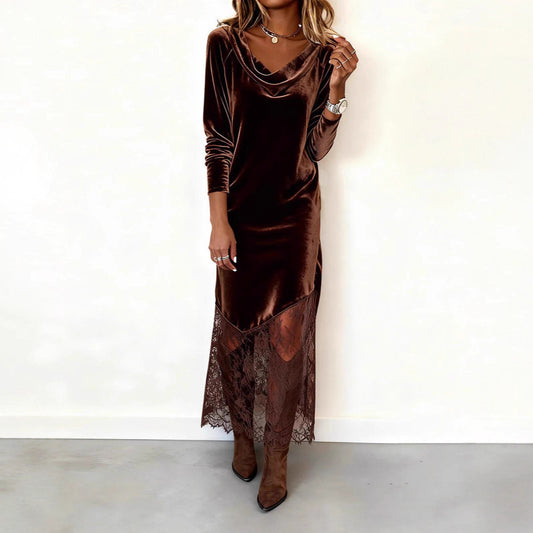 Elegant Irregular Stitching Lace Dress Long Sleeve