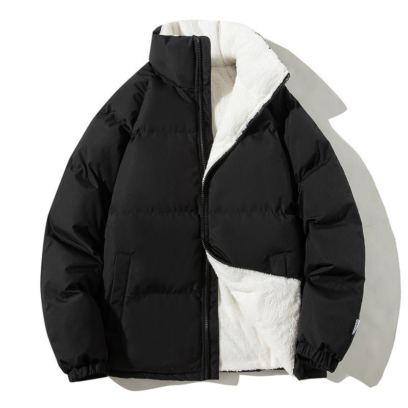 Manteau à col montant avec poches pour couple, veste épaisse et chaude en peluche pour femme et homme, vêtement d'extérieur ample