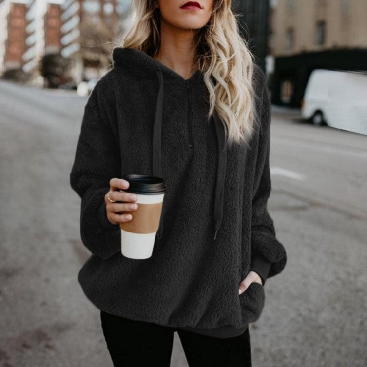 Sweat à capuche polaire à manches longues pour femme, style polaire, chaud, avec poches zippées, collection automne-hiver